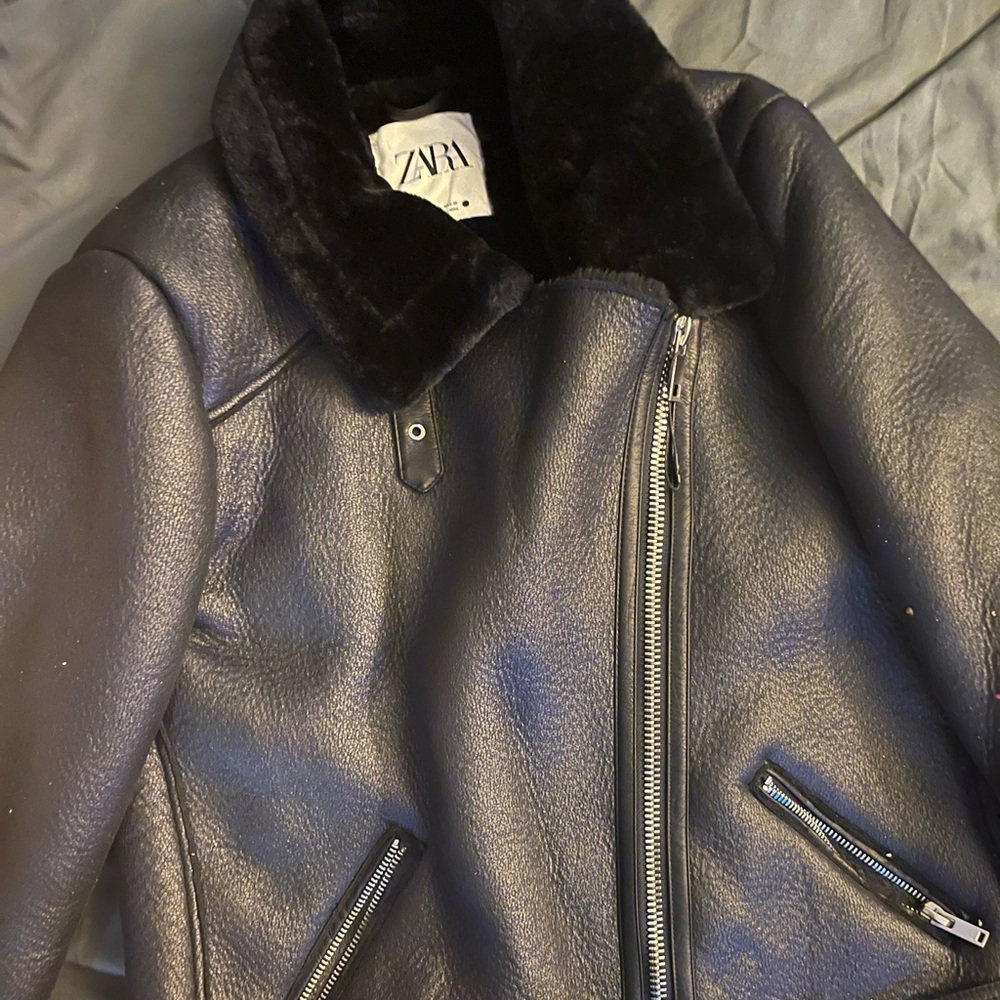Zara Leather Coat Size Large Brand New